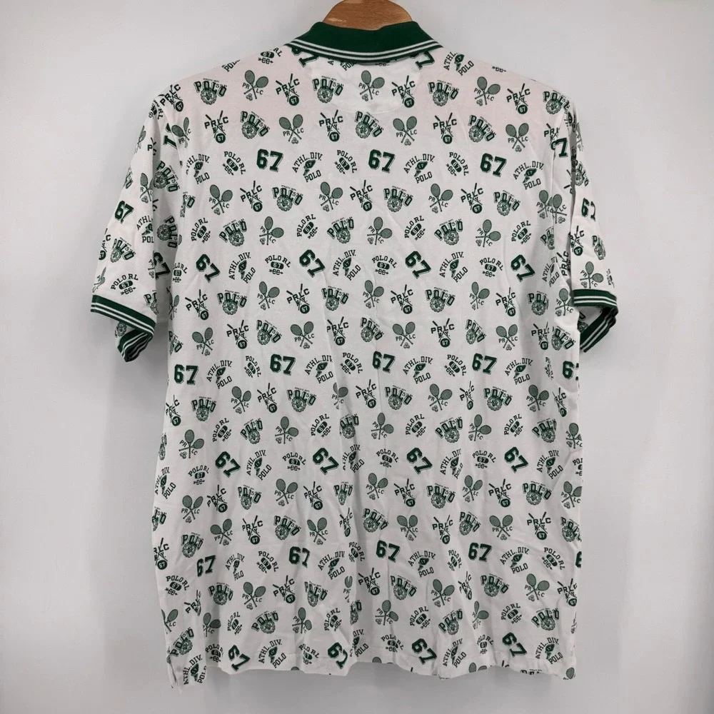 Polo Ralph Lauren Polo Shirt Mens 3XLT White Green Tennis Graphic Print New
